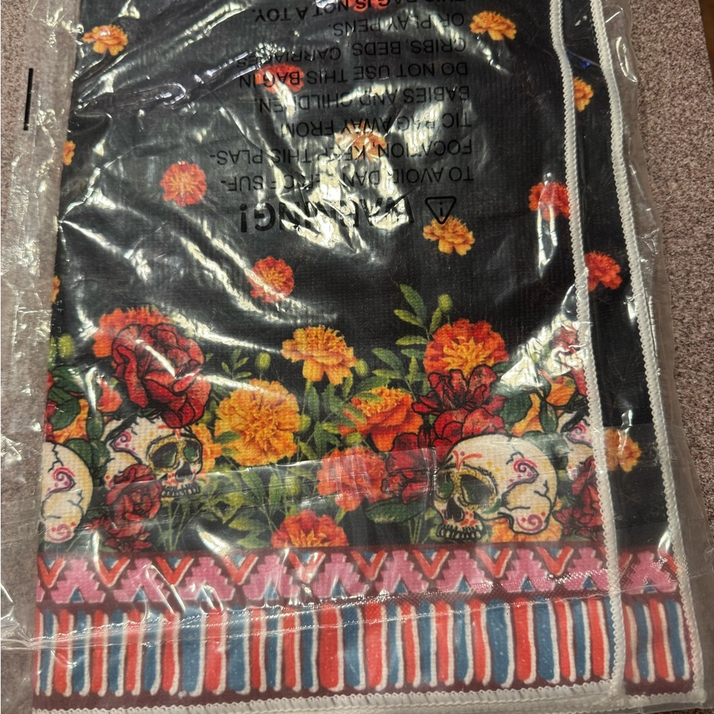 Dia De Los Black Floral Skull Kitchen Drying Dishcloth